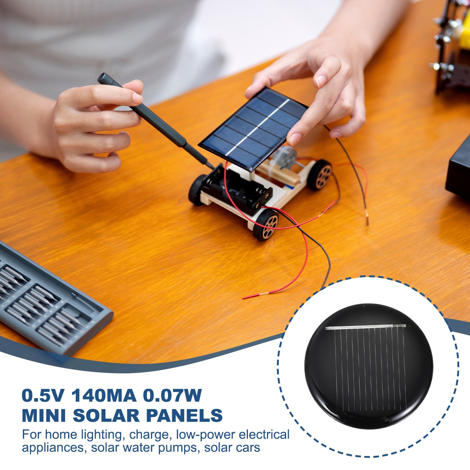 12Pcs 0.5V 0.07W 140mA Round Solar Panels, Solar Photovoltaic Power Cells