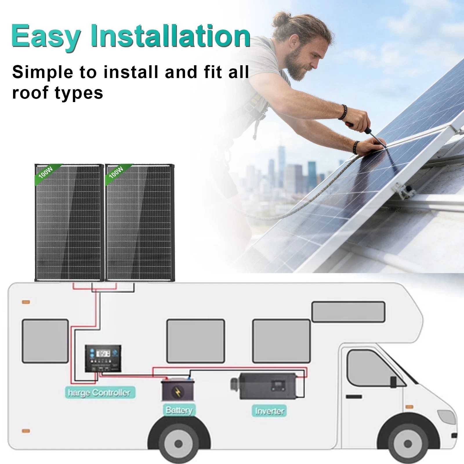 400W Bifacial Solar Panel Mono N-Type Charging Off-Grid Battery Power RV Boat US