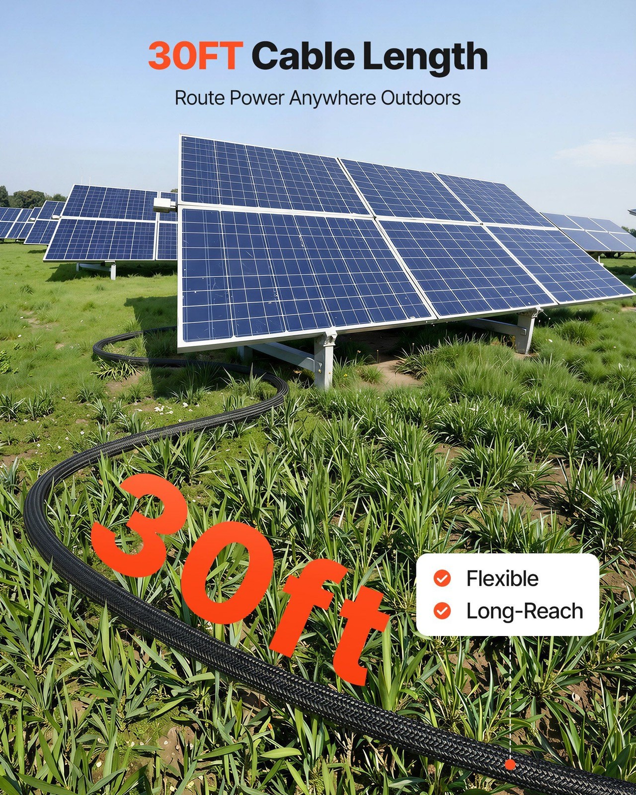 Solar Panel Extension Cable 30ft, 10 AWG Tinned Copper, XLPE Insulated, MC4