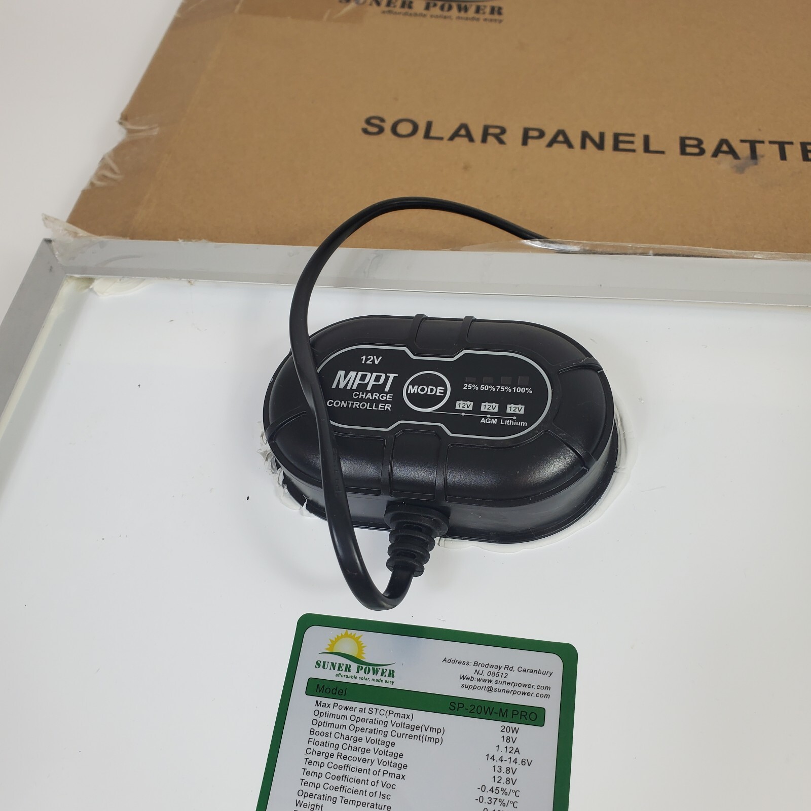 SUNER POWER 20W 12V Solar Car Battery Charger & Maintainer Waterproof Solar