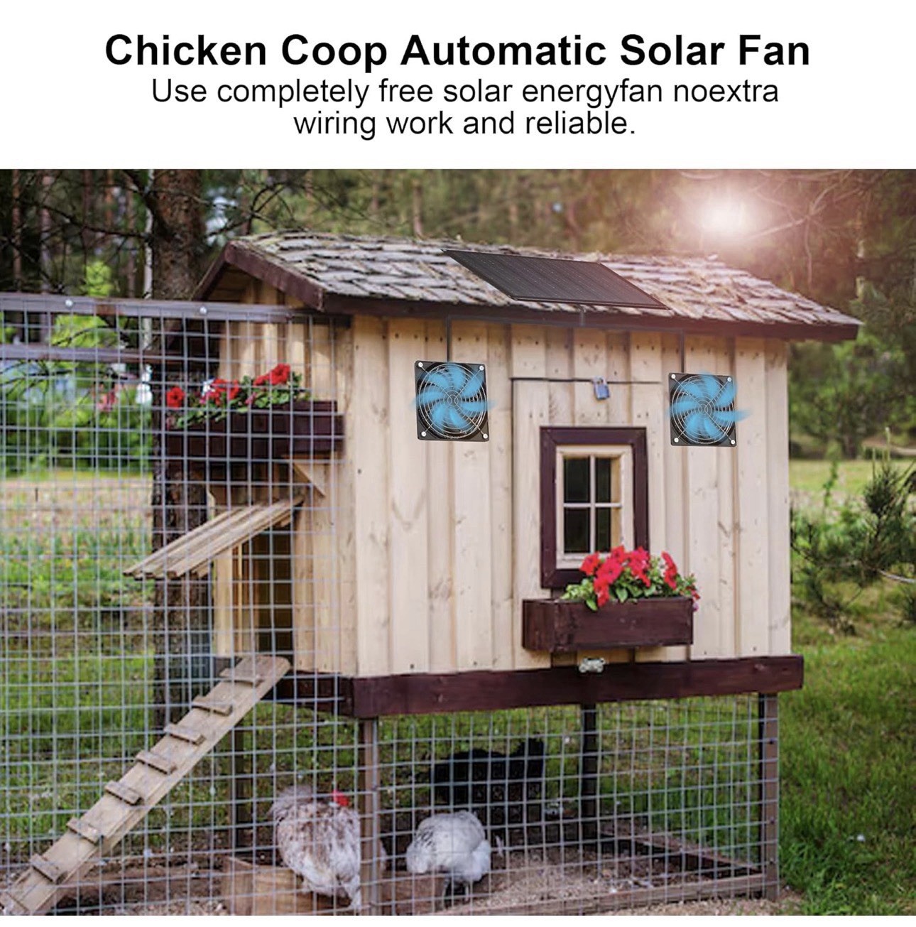 Solar Powered Fan, 30W Solar Fan with Two IPX7 Waterproof Fans for Outside