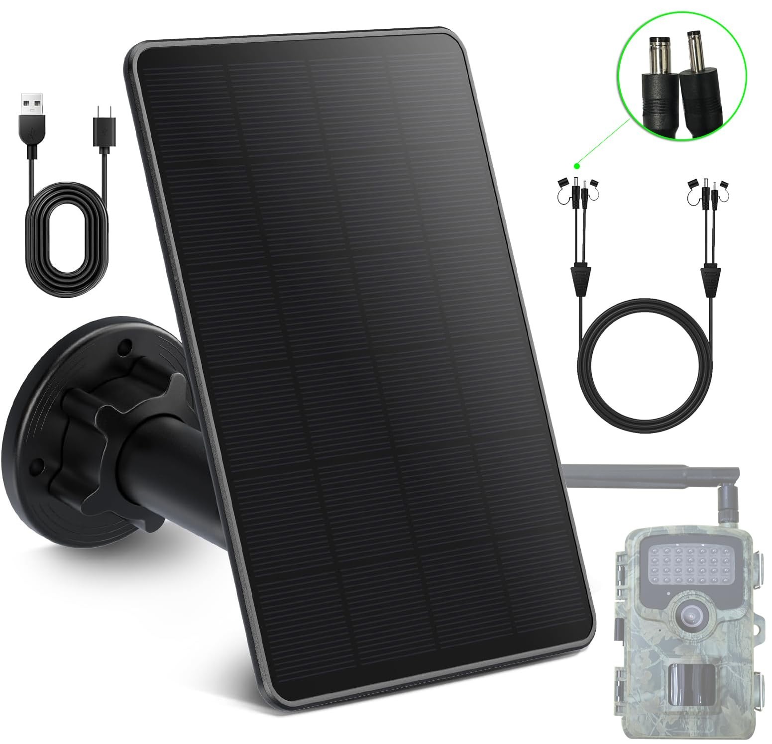 Solar Panel for Trail Camera, 5000mAh Rechargeable Battery, IP66 Waterproof, 10f