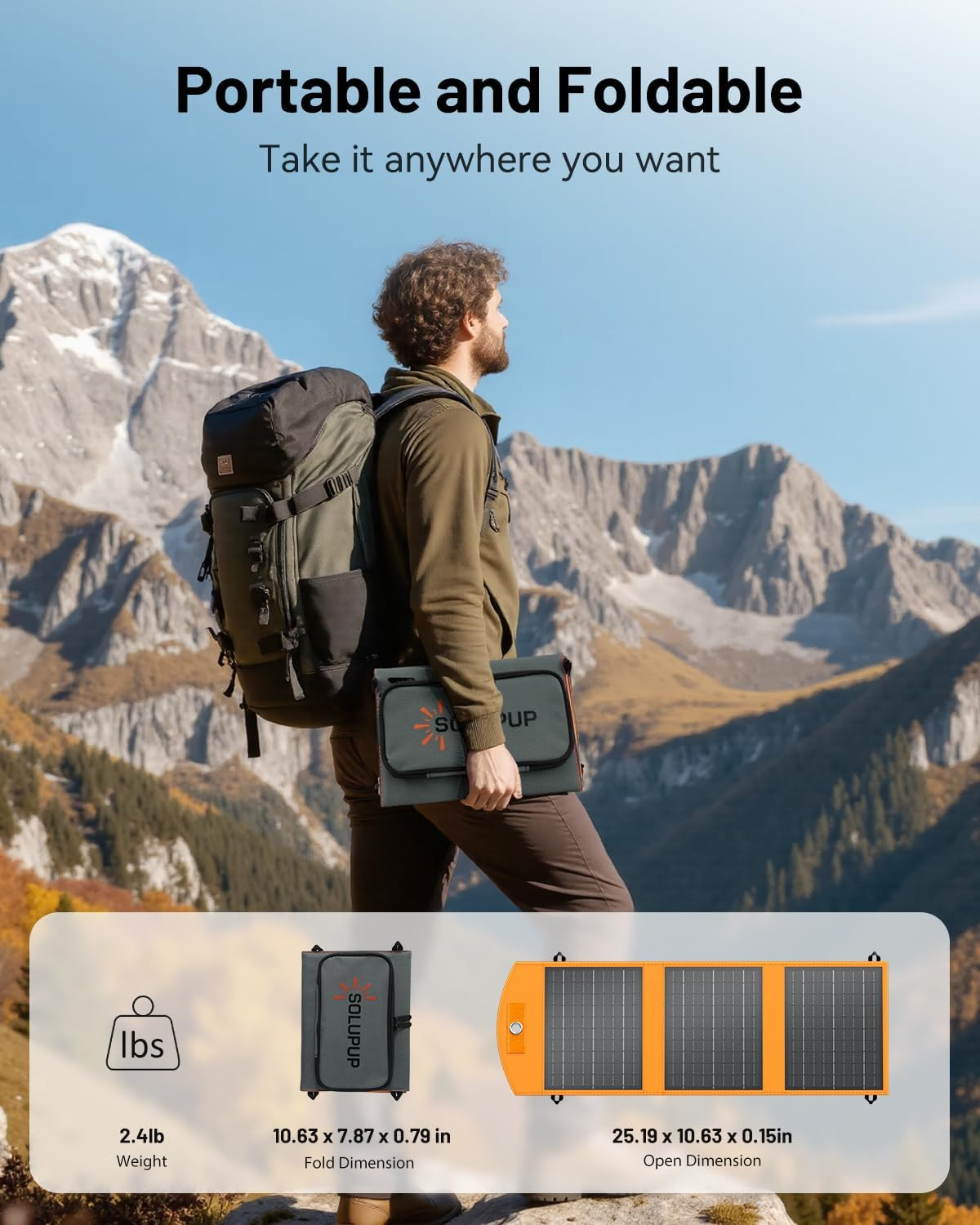 Solar Panels 30W Portable Foldable Solar Charger with 5V USB-A and USB-C Fast Ch