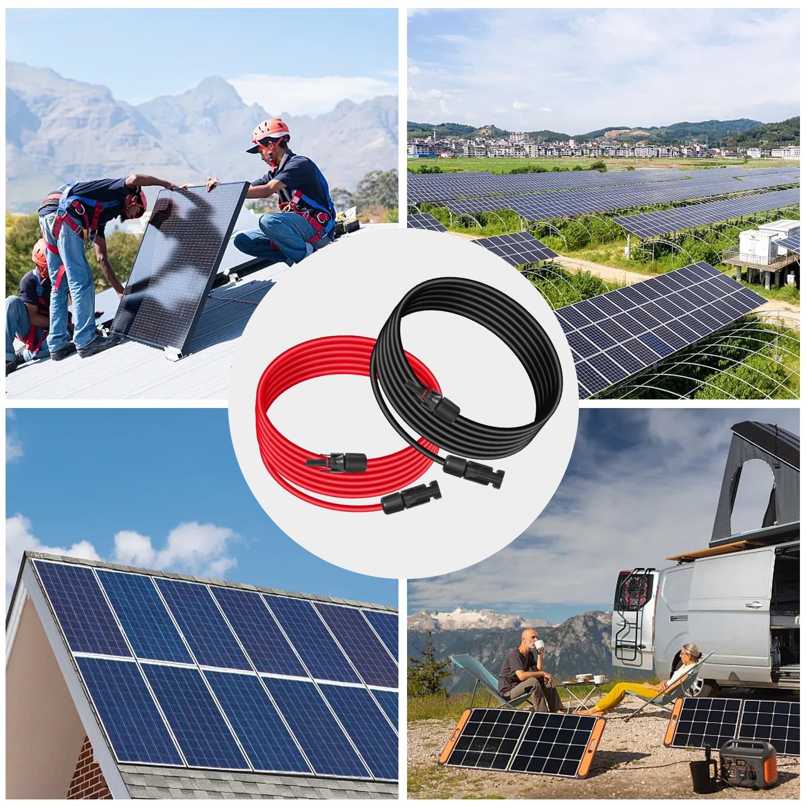 Behaunty 10AWG (6mm²) Solar Panel Extension Cable 3FT – Black & 3 FT,