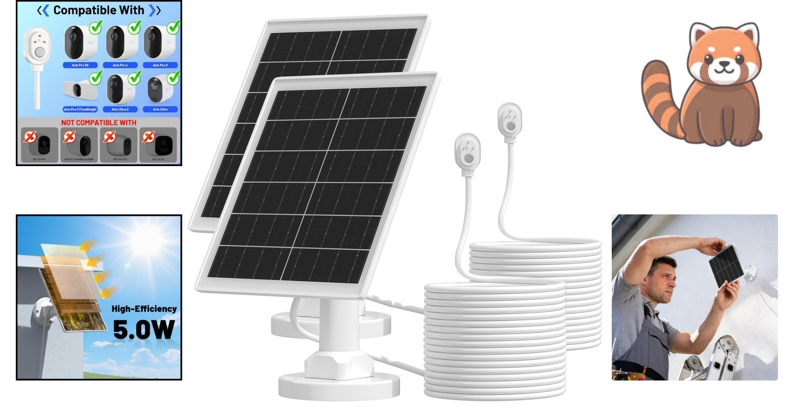 High Efficiency 5W Solar Charger for Arlo Pro 5S/Pro 4/3 – Includes 13.1ft Cable