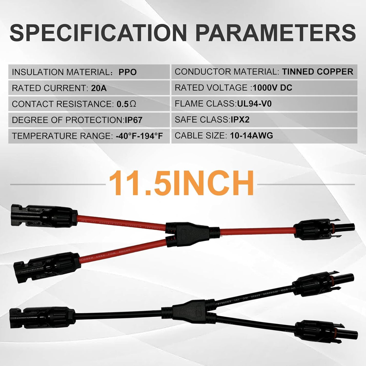 Solar Connectors Y Branch Upgraded Solar Panel Connector, 1 Pair Adapter Cable W