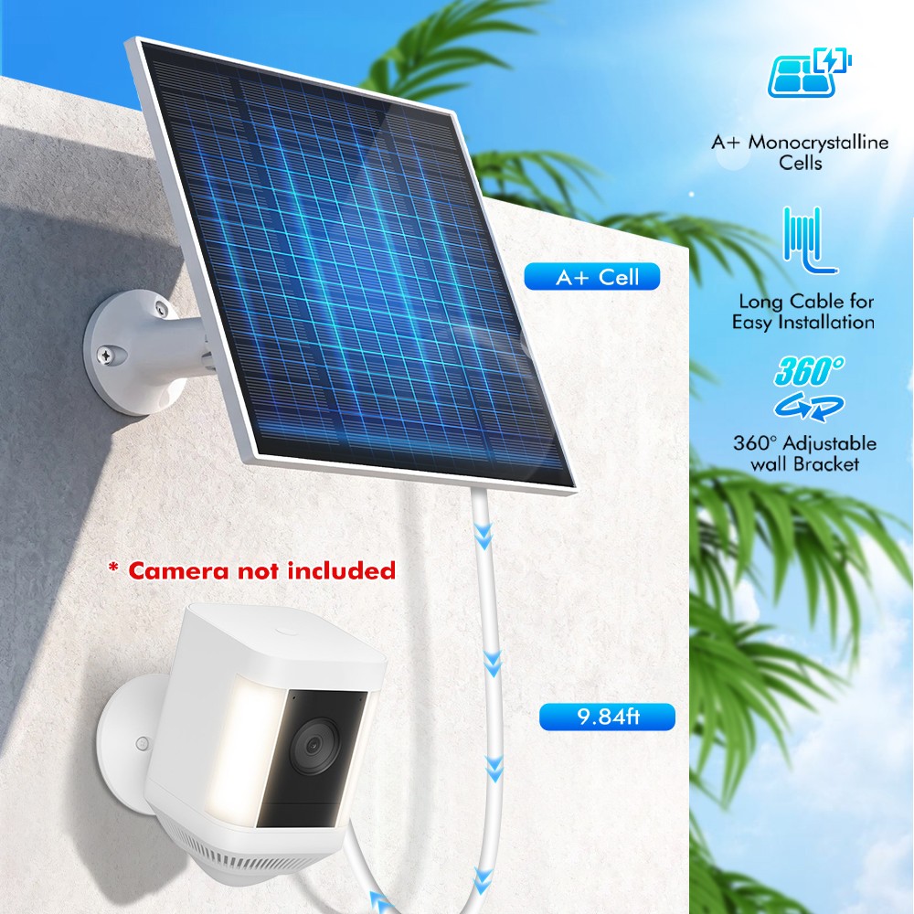 Waterproof Solar Panel Kit 5W 5V W/ Stand For Spotlight Camera Doorbell Charger