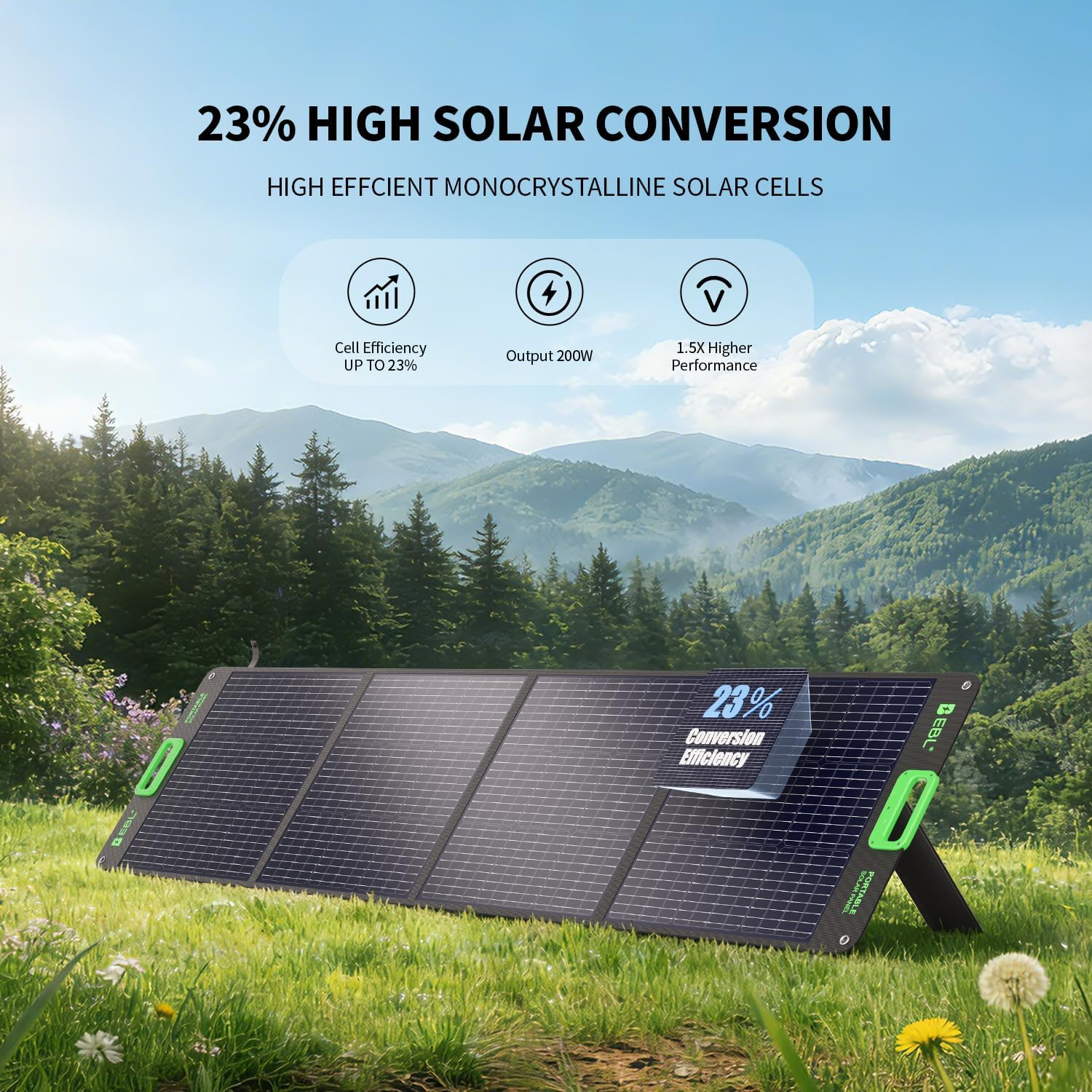 EBL 200W Portable Solar Panel for Power Station, Foldable Solar Charger W/ 4 Kic