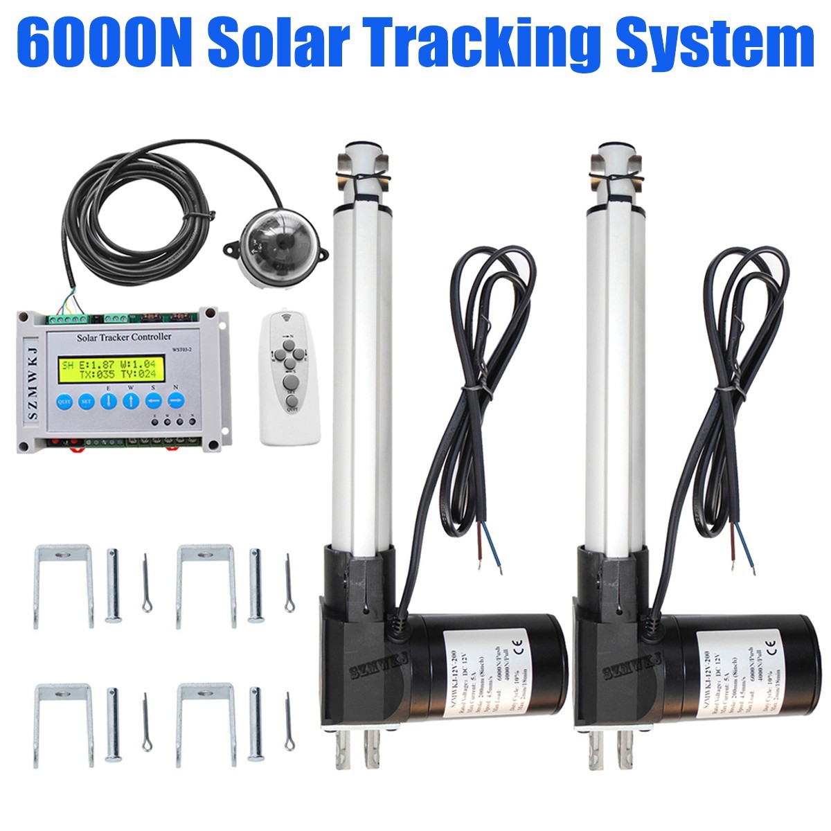 6000N Dual Axis Solar Tracker W/ 8″ Linear Actuator DIY Solar Panel Track System
