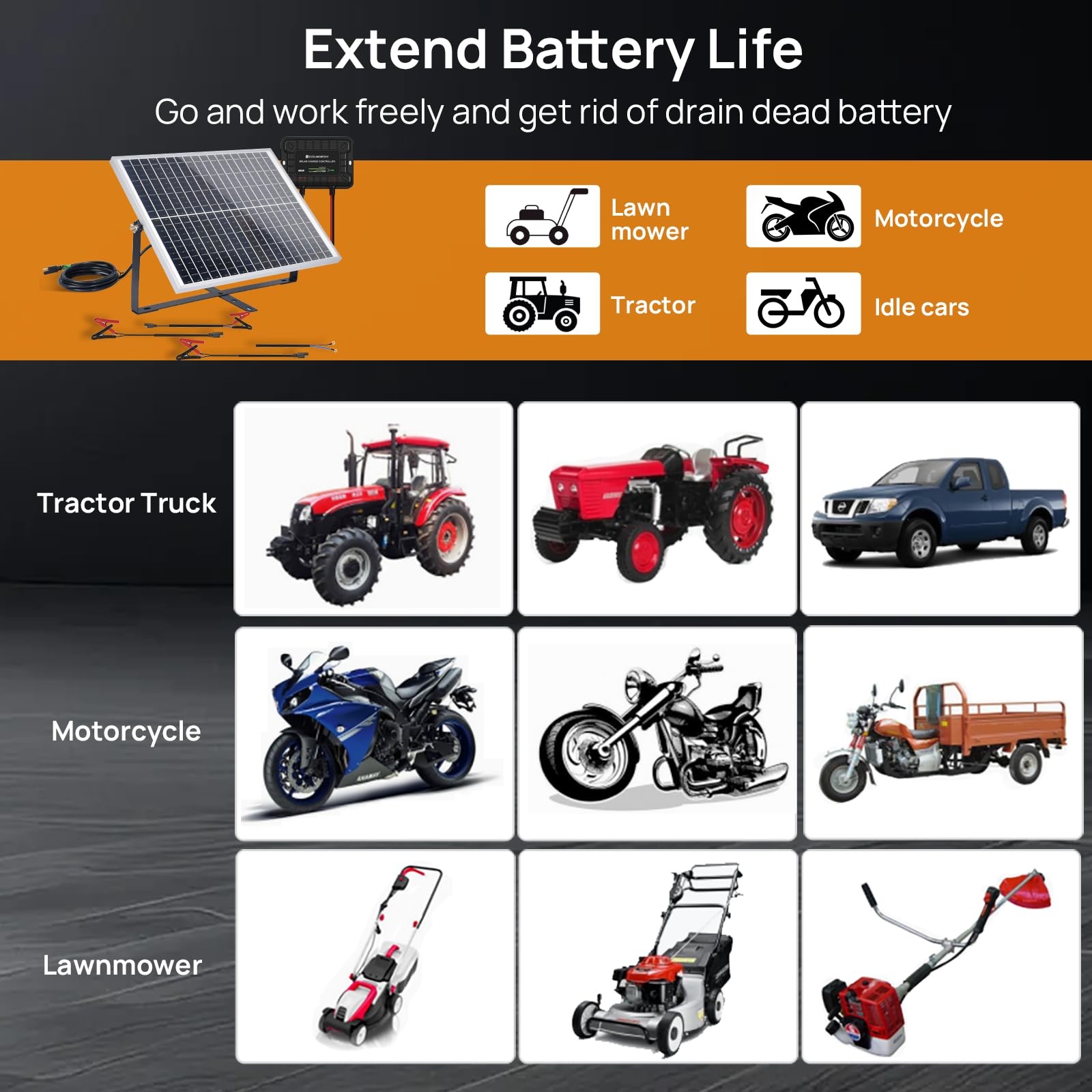 25W 12V Solar Battery Trickle Charger Maintainer, Waterproof Solar Panel + Ad…