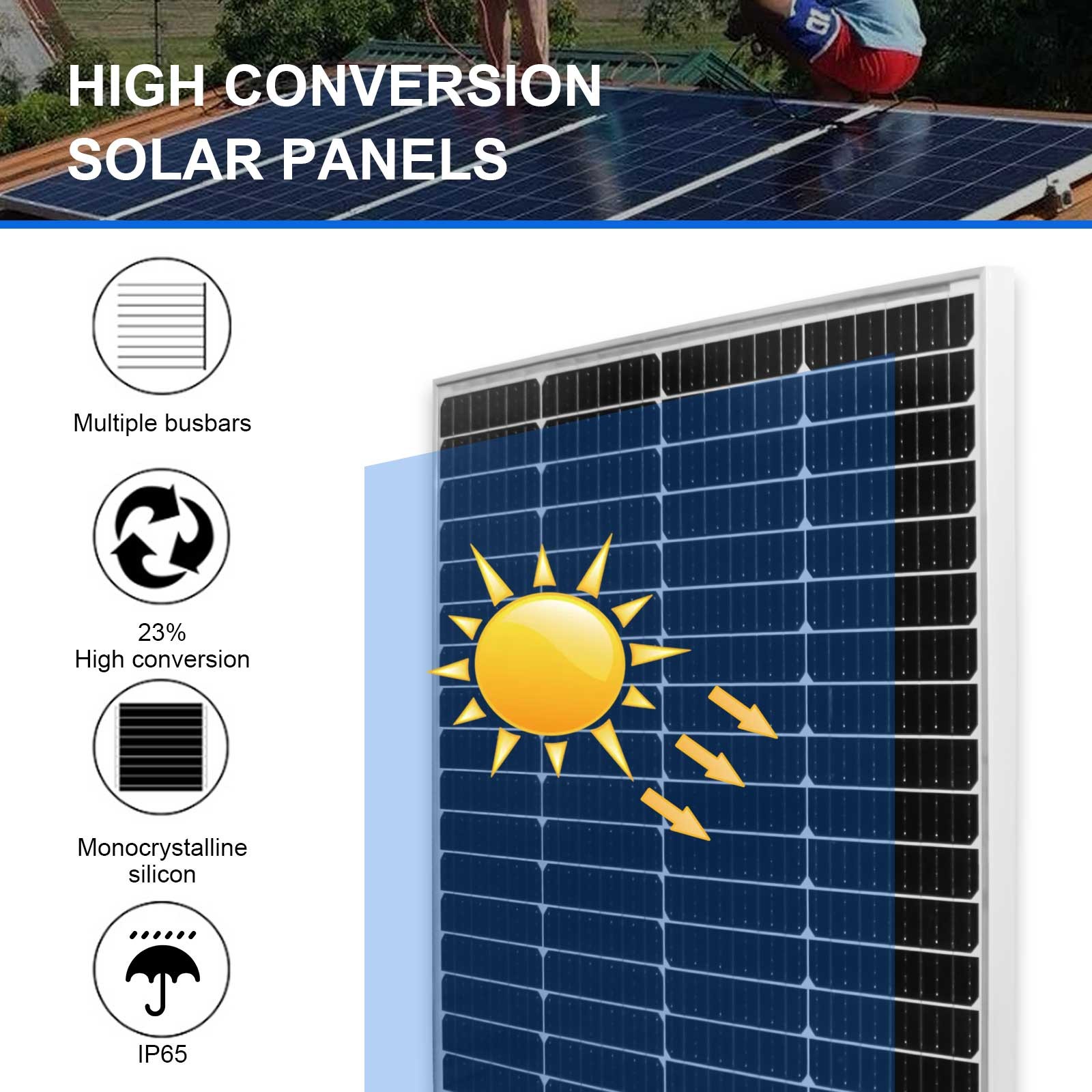 PFCTART 4Pcs 200 Watt Rigid Monocrystalline Solar Panel 12 Volt Home RV Marine