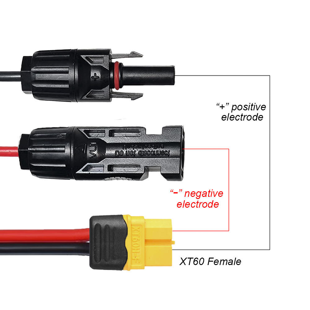 10ft 12 AWG XT60 Female to Solar Connector Solar Panel Extension Charging Cable