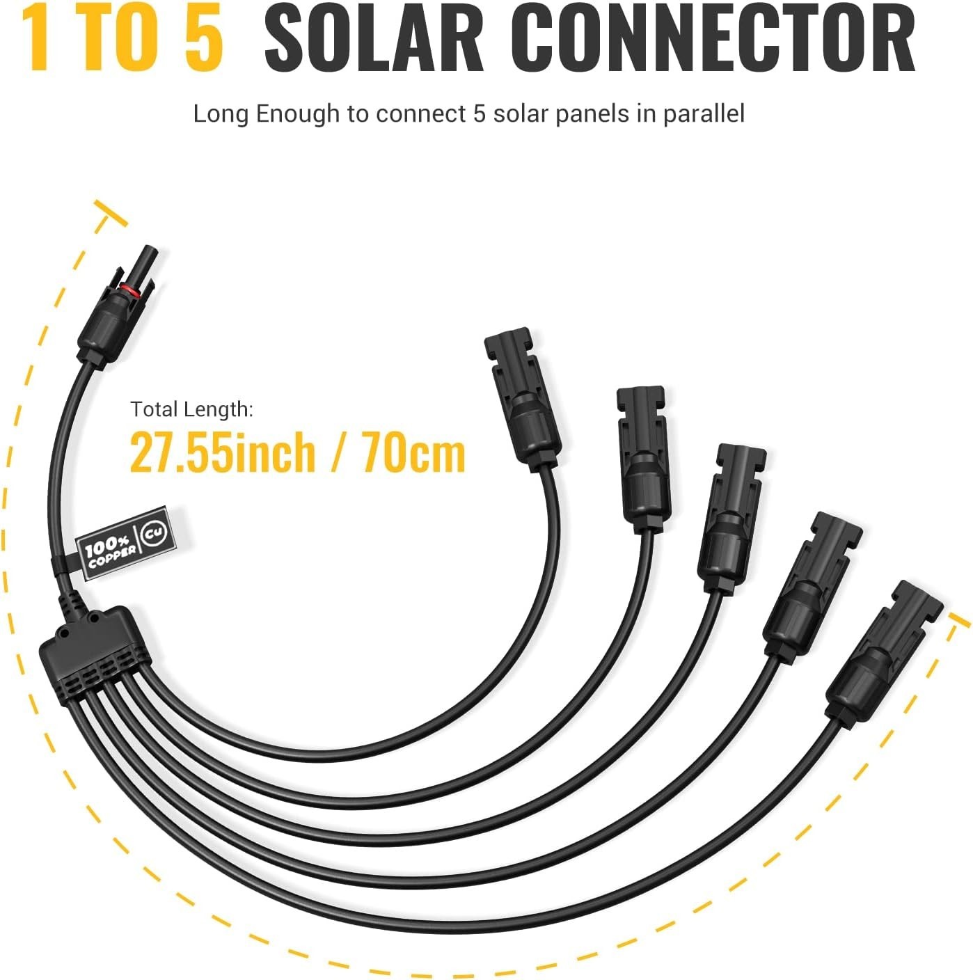 Solar Y Connector Solar Panel Parallel Connectors Extra Long 1 to 5 Solar Bra…