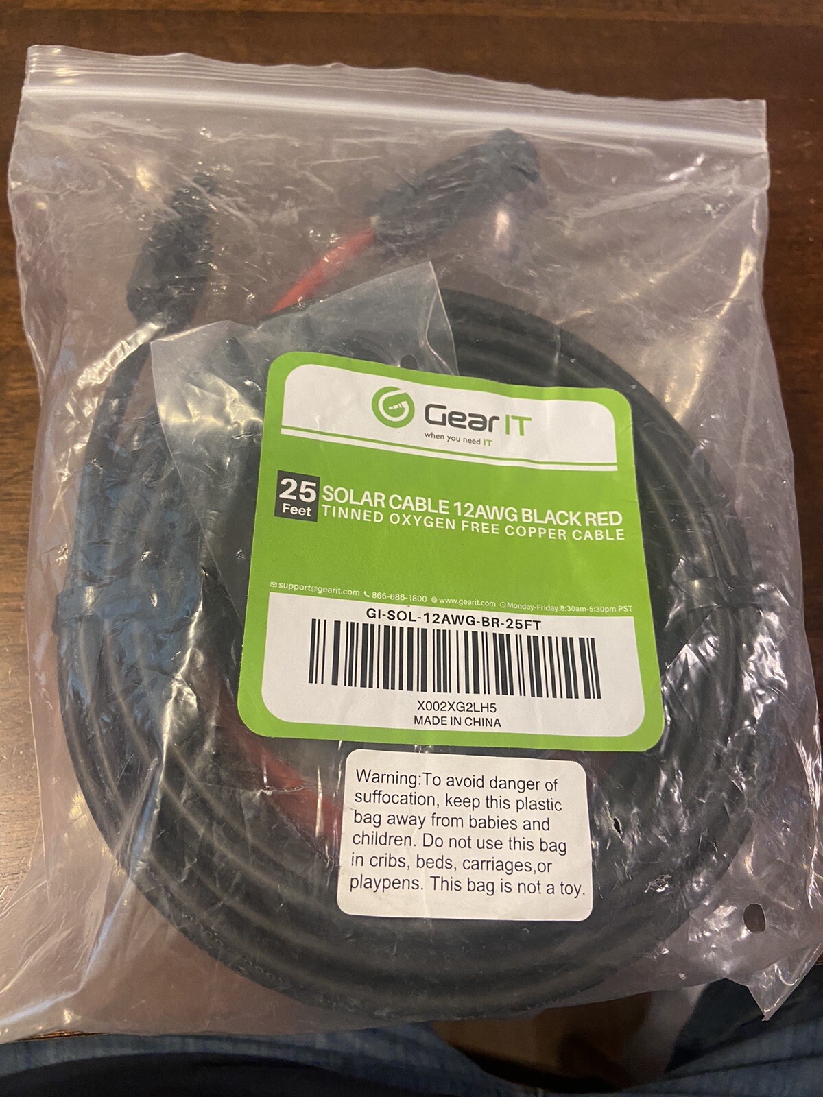 Gearit Solar Cable 12AWG Black Red 25 Feet New
