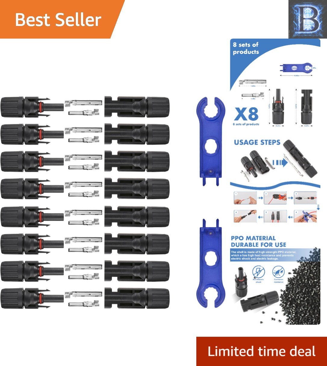 16 PCS Waterproof Solar Panel Connectors: 1000V 30A for Safe Energy Solutions