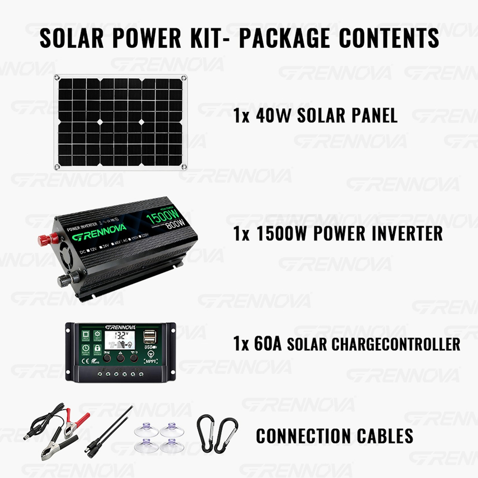 Grennova 1500W Solar Kit 40W Panel 60A MPPT 110/220V Inverter Off-Grid Home RV