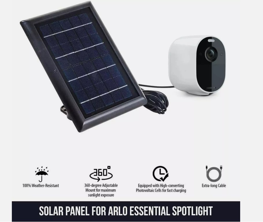 Solar Power Panel for Arlo Essential Camera Weatherproof Outdoor 2 Pack – Black