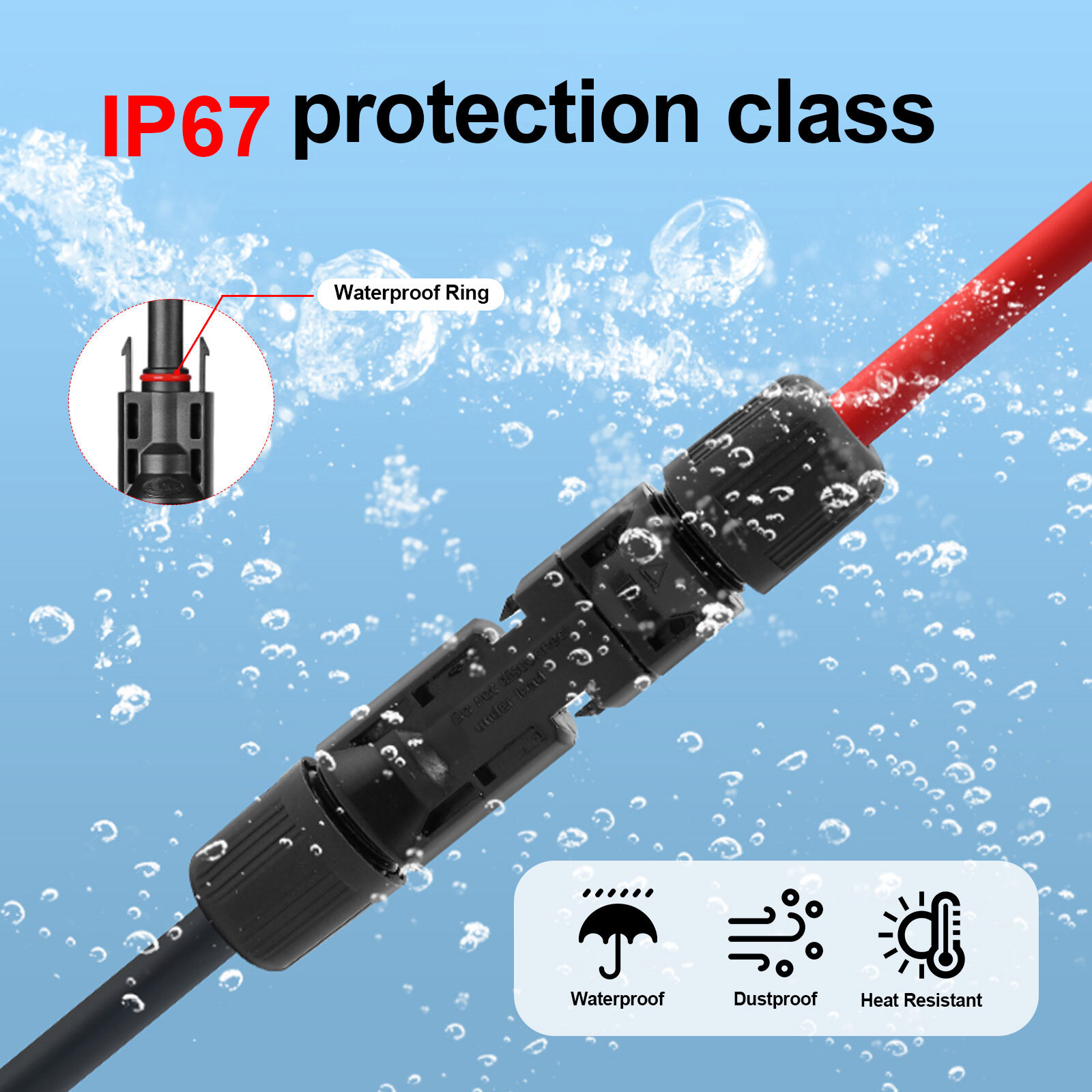 PFCTART 1 Pair Solar Panel Extension Cable Wire Black Red 10 AWG Connector 6mm²