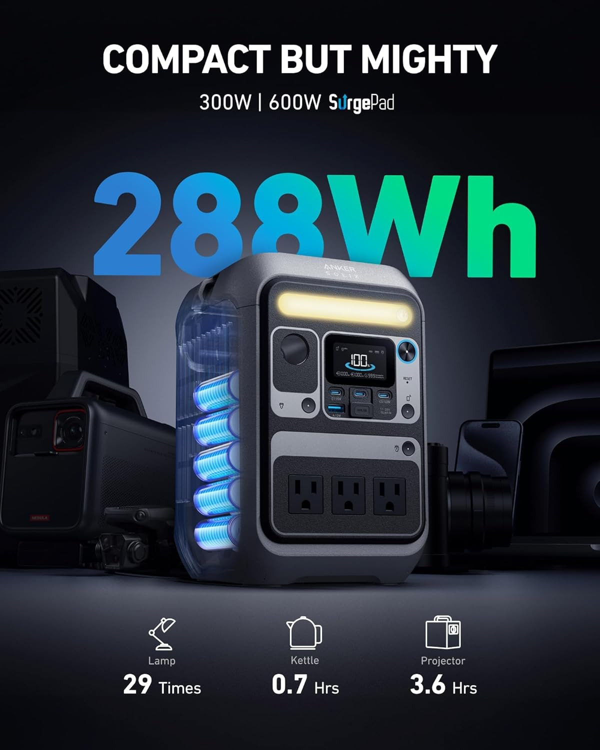 Anker Solar Generator SOLIX C300 with Protective Bag, 288Wh Portable Power Stati