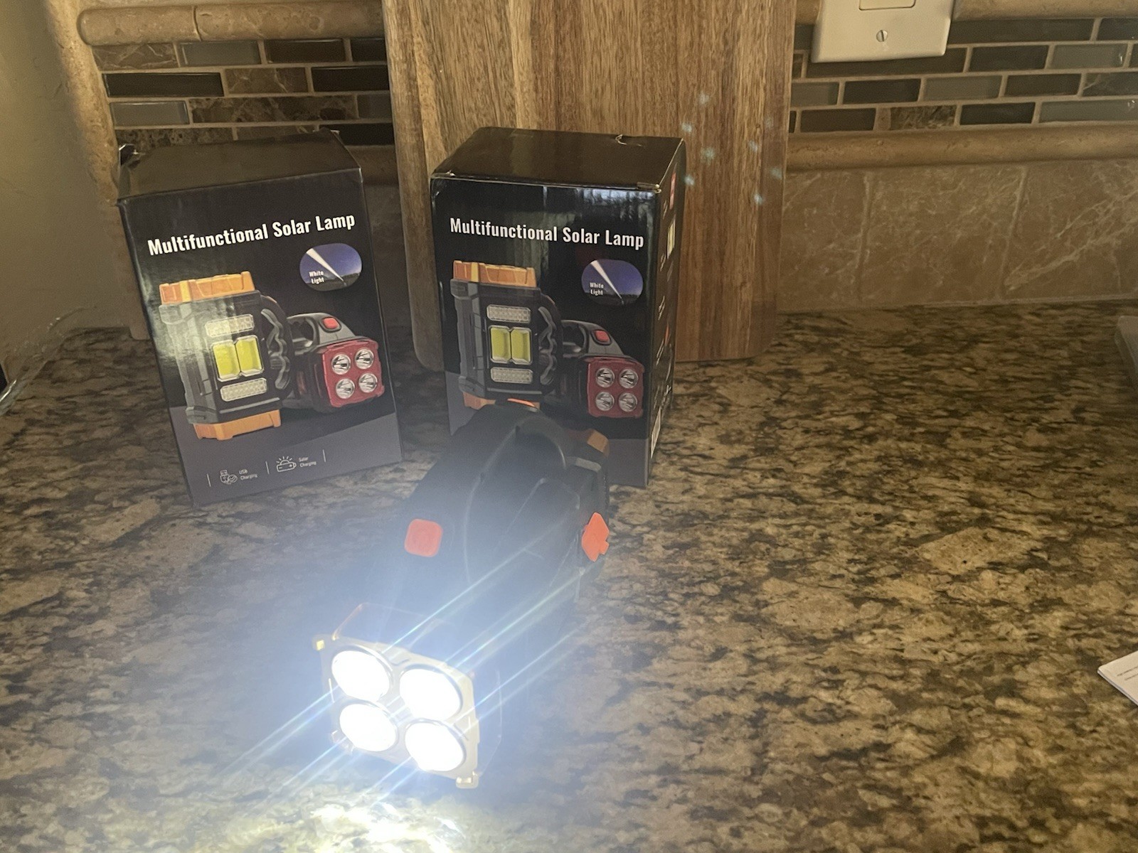 Flashlight Solar powered lithium, battery and adapter, plug-in fl