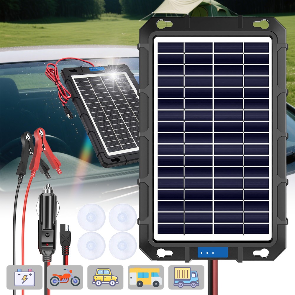 Battery Maintainer Solar Charger 12V Tender Car Trickle Motorcycle Boats Trucks