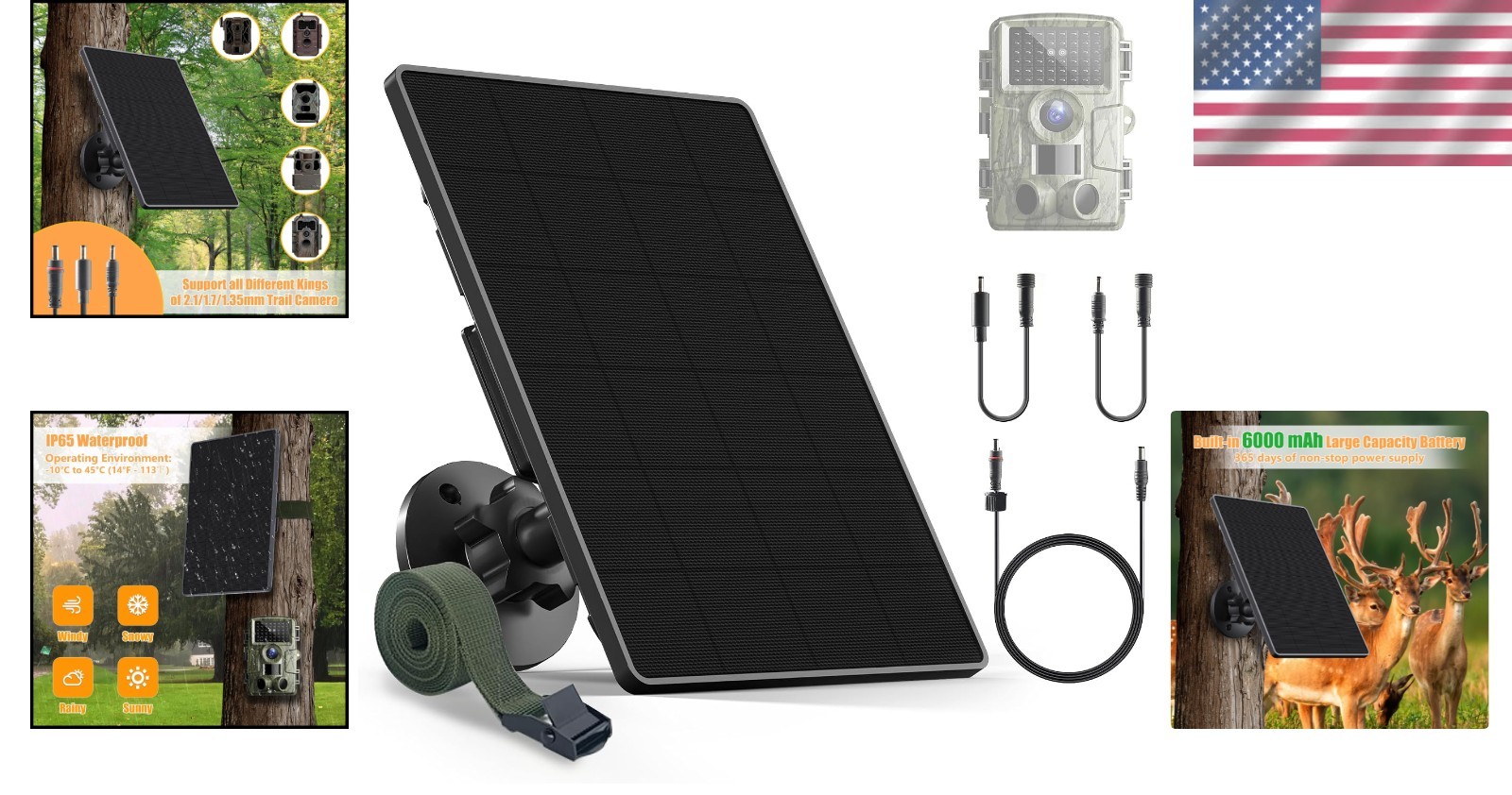 6W Solar Panel Charger with 6000mAh Battery for Hunting Camera – Waterproof