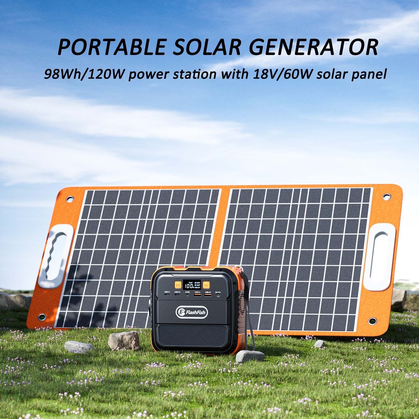 120W Portable Power Station Generator with 60W Solar Panel for Outdoor Emergency