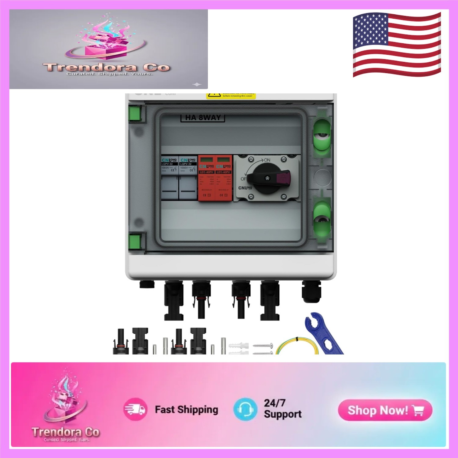 Waterproof Solar PV Combiner Box with 32A Circuit Breaker & Surge Protector
