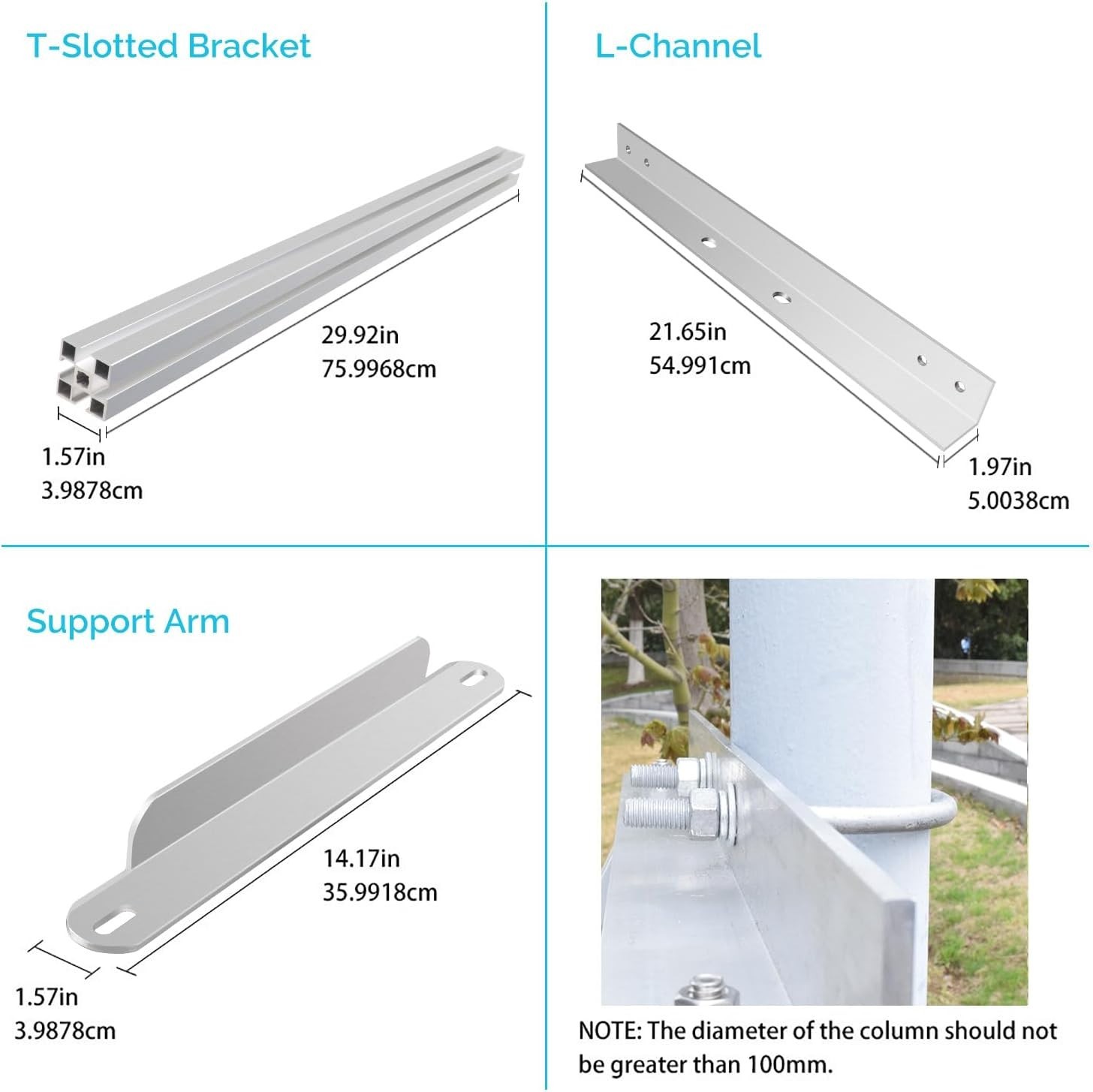 Heavy-Duty Aluminum Solar Panel Pole Mount Kit for 100W Off-Grid Flat Surfaces