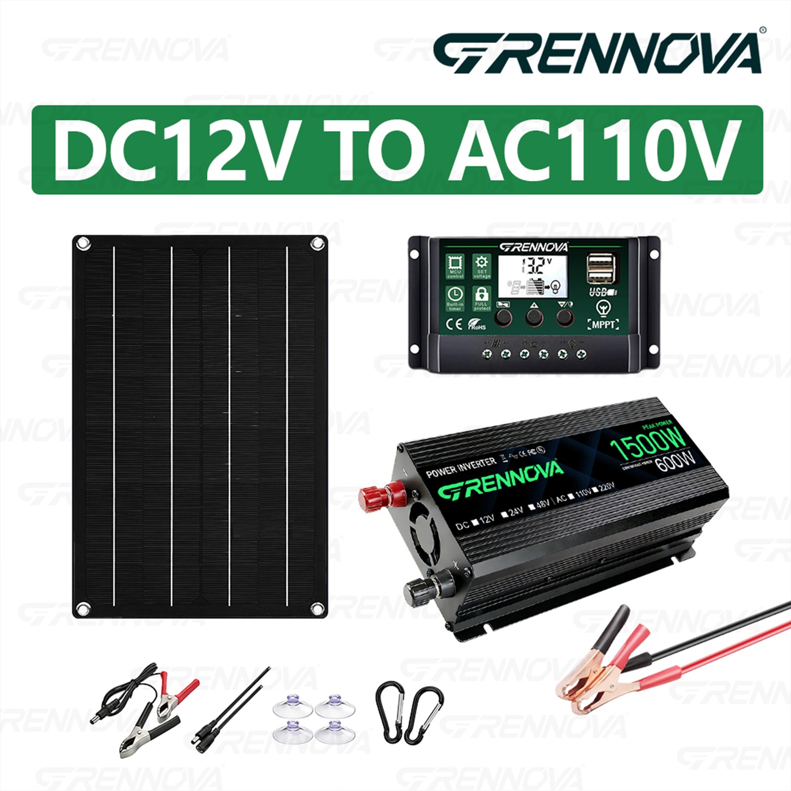 Grennova 1500W Solar DIY Kit 60A MPPT 50W Panel Off-Grid RV Camping Power