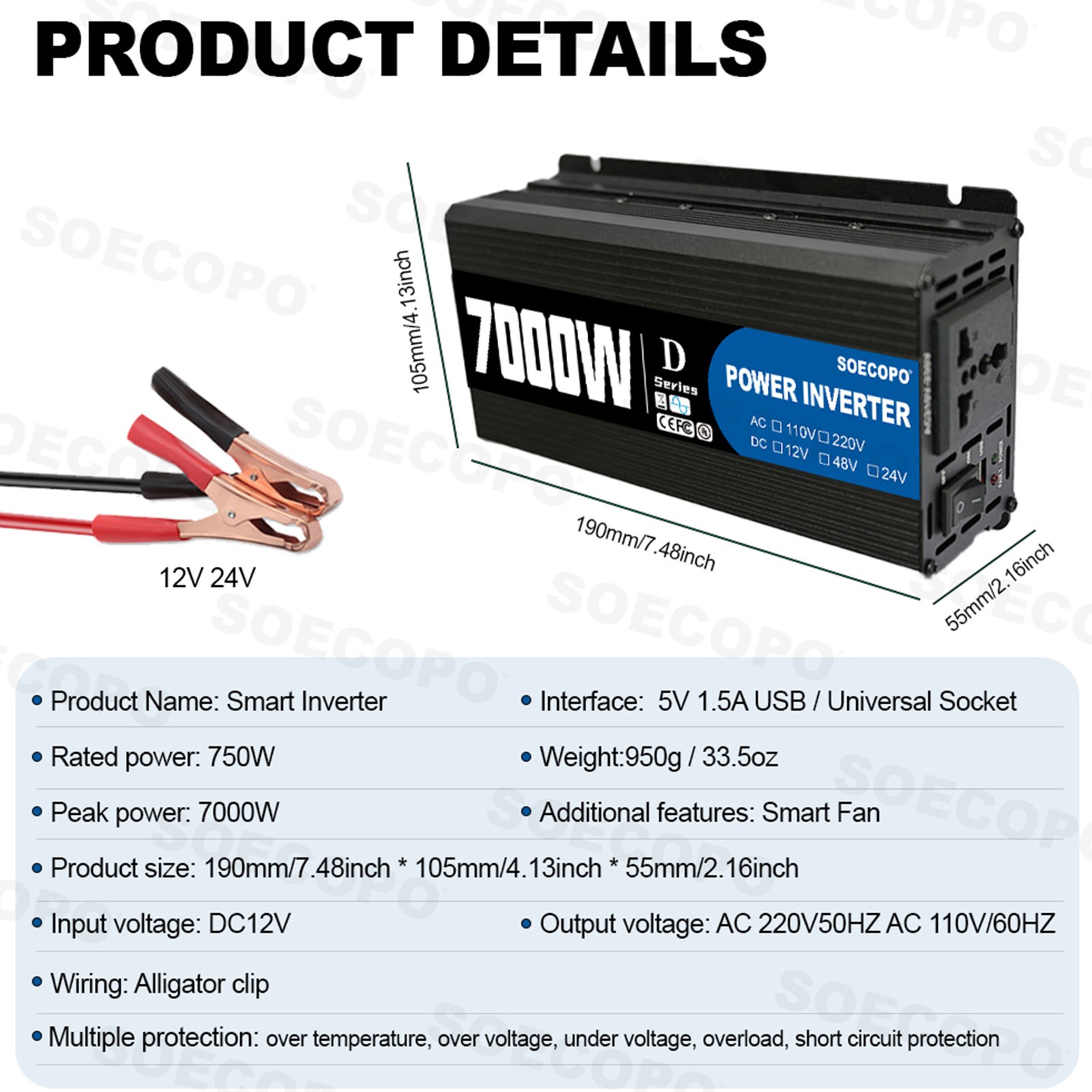 SOECOPO 7000W Peak Solar System Flexible Panel 100A Controller 12V To 110/220V