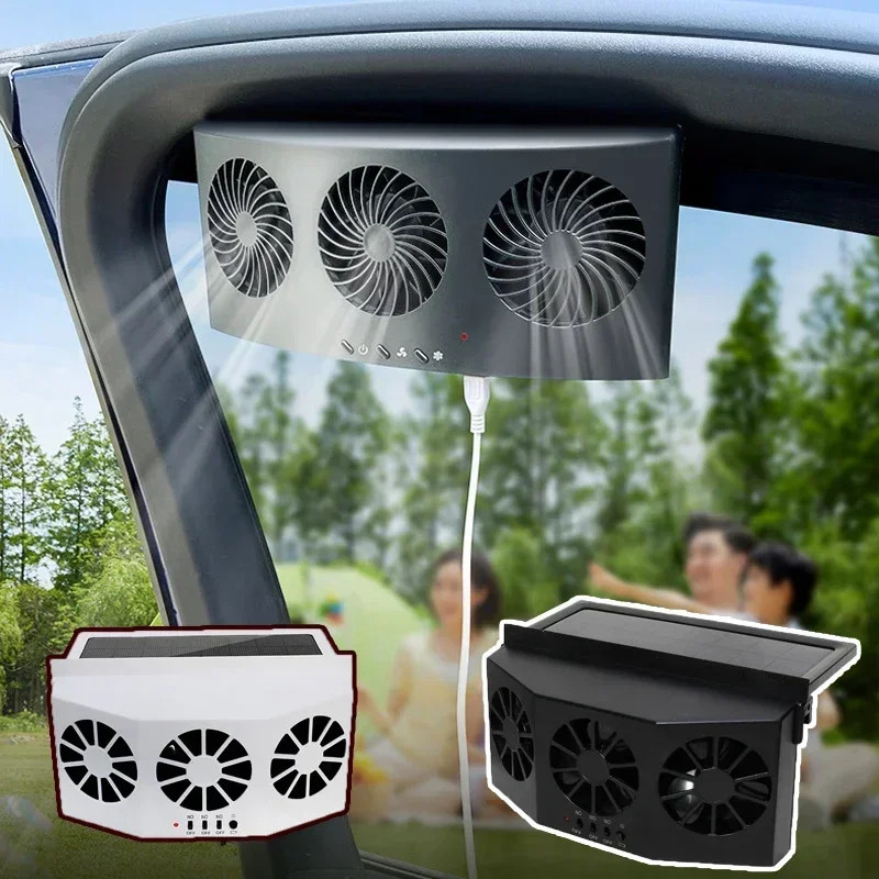 Custom Portable Fan Car Deodorization 3 Heads Auto Ventilation Fans Solar Chargi