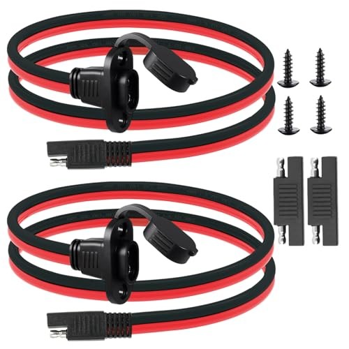 2 Pack 10AWG SAE Power Socket Sidewall Port to SAE Connecters Extension Cable