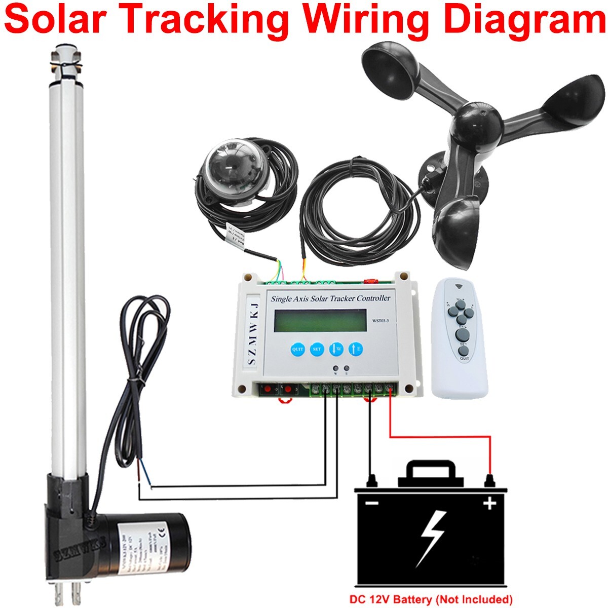 6000N Single Axis Solar Tracking System W/ 12V 12″ Linear Actuator W/ Anemometer