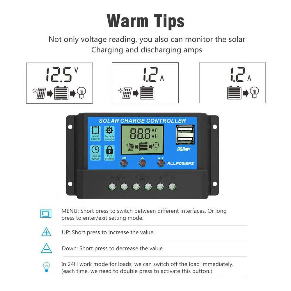 600W Watts Solar Panel Kit 100A 12V Battery Charger with Controller Caravan Boat