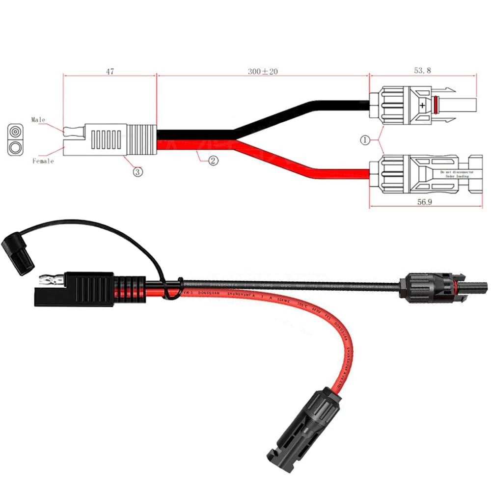 1ft 10AWG Solar Panel Connector Cable, SAE to MC-4 Male Female Adapter PV Ext…