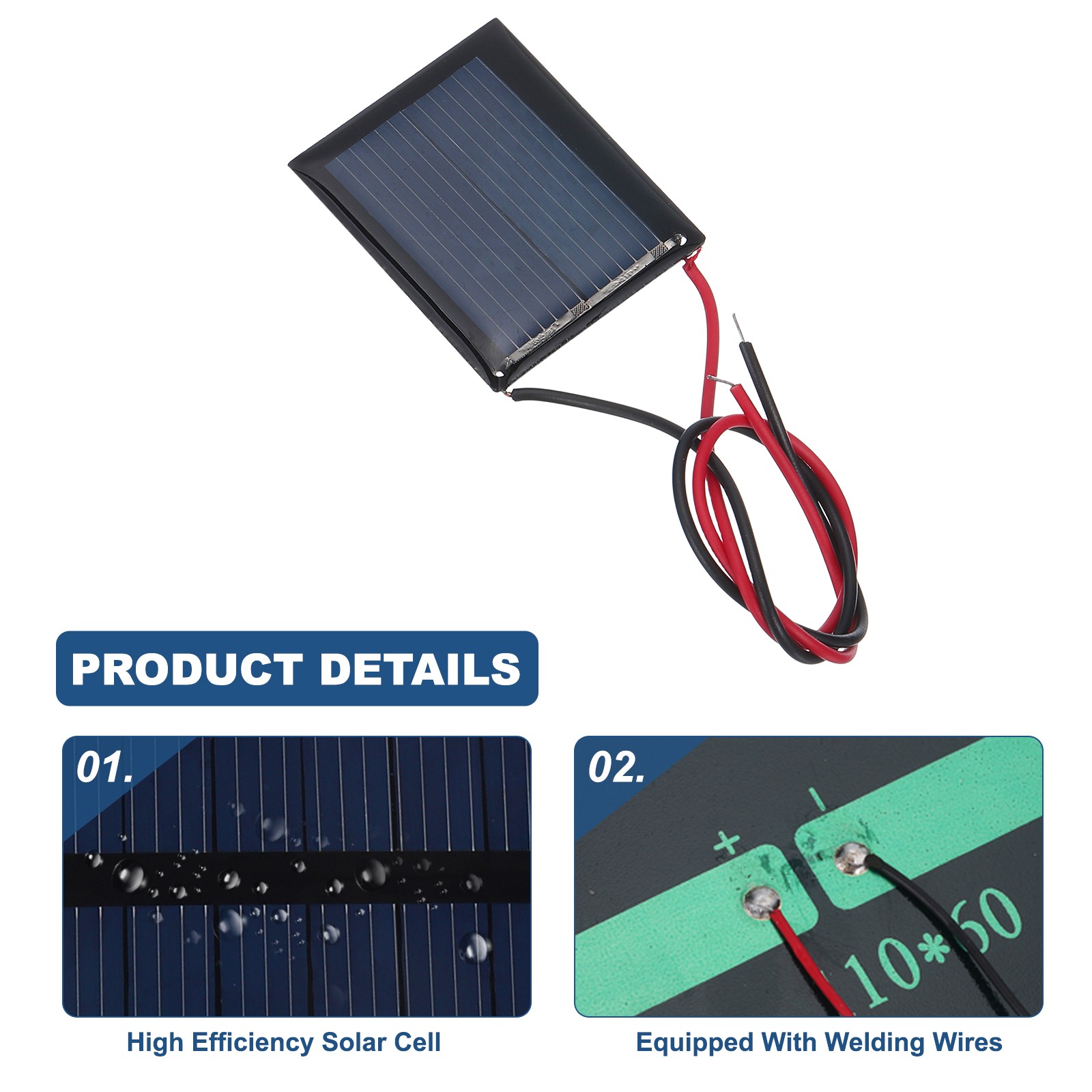5 Pcs 1V 0.08W 80mA Mini Solar Panels with 2 Cable 30mm x 25mm