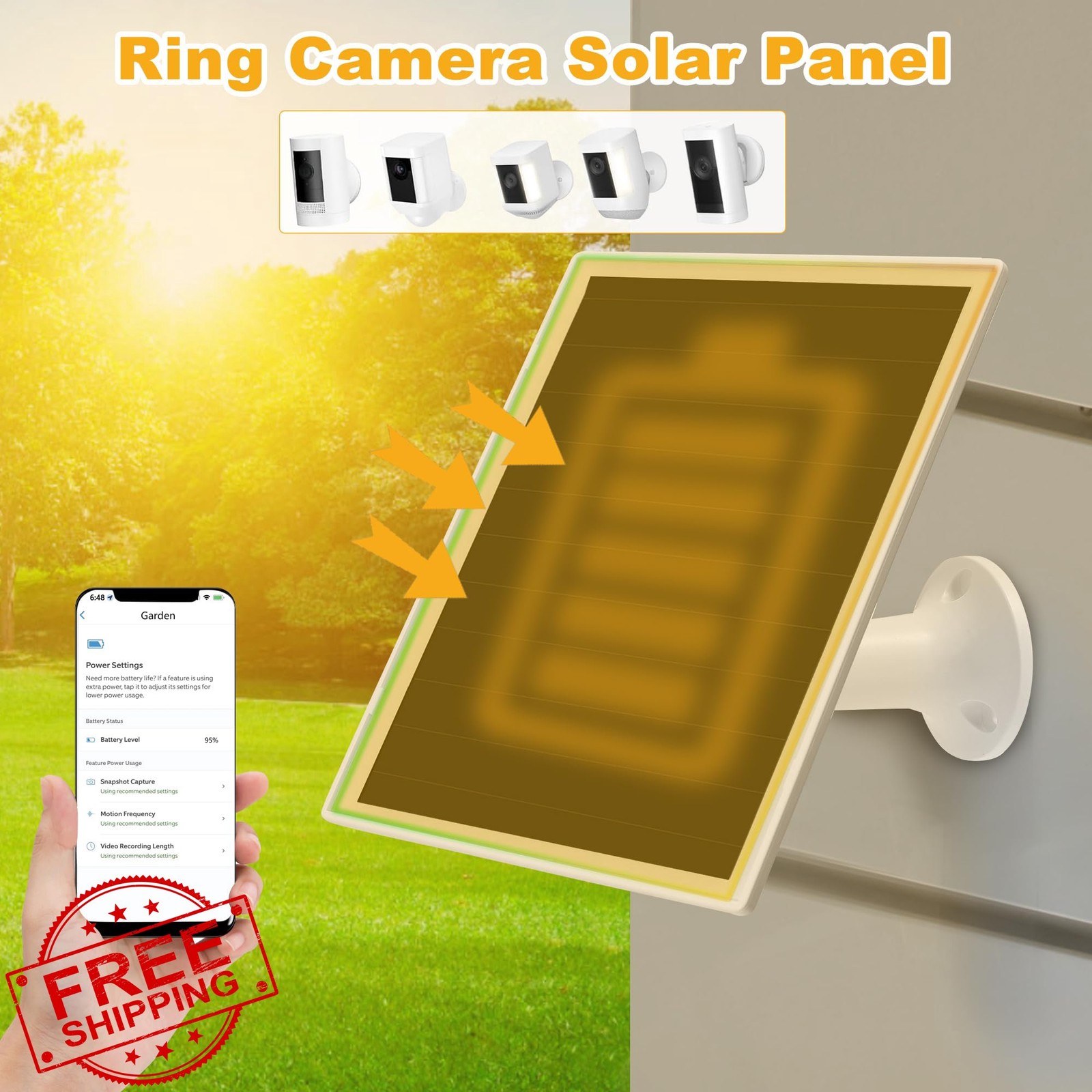 OuOudoit Solar Charger White 2 Pack Ring Cam