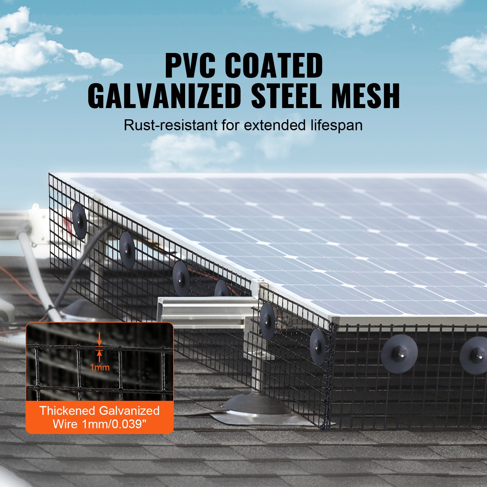 Uimoso 6in x 100ft Solar Panel Mesh Kit with 100 Fasteners for Bird Protection