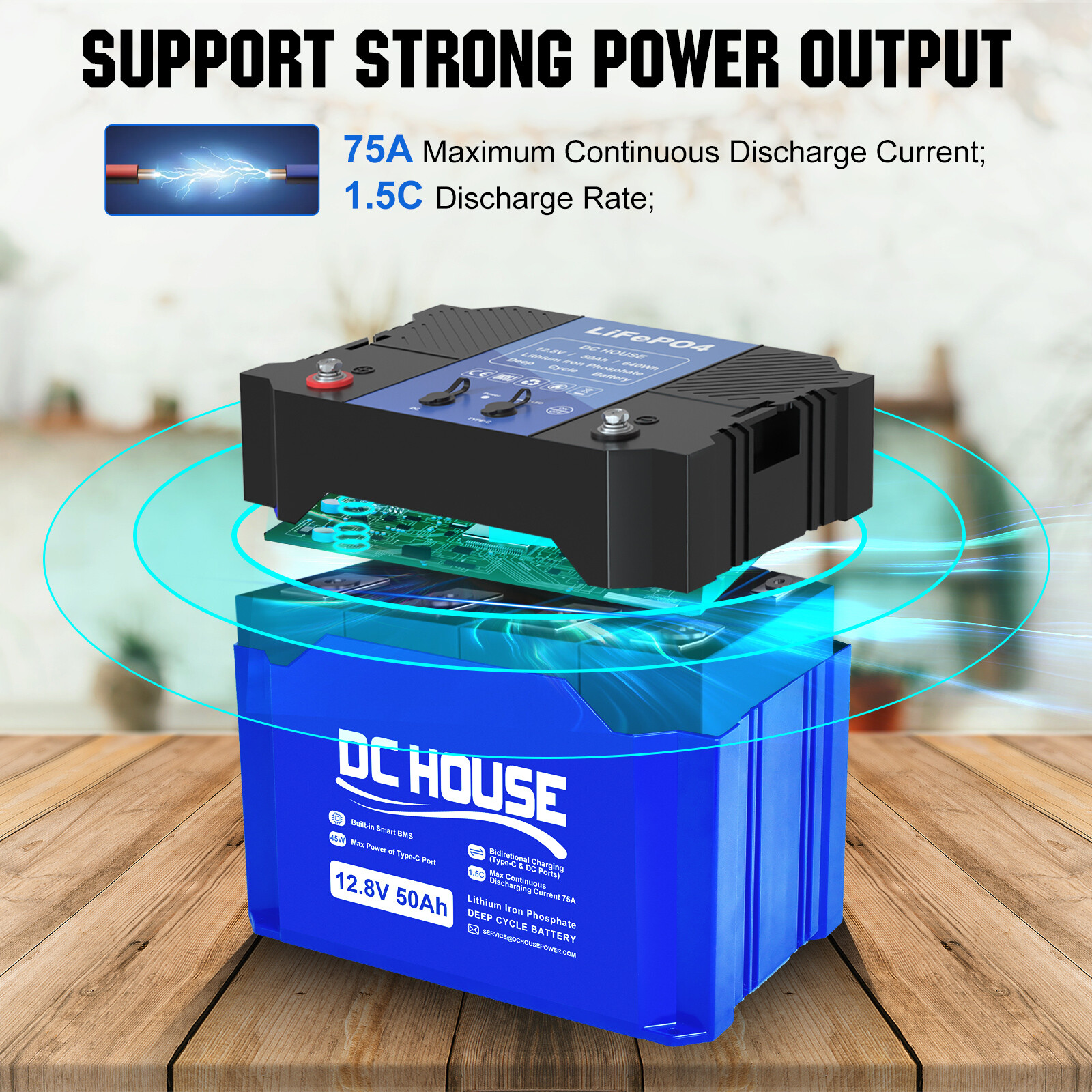 12V 50Ah Portable LiFePO4 Lithium Battery with DC & TypeC Ports Solar Camping