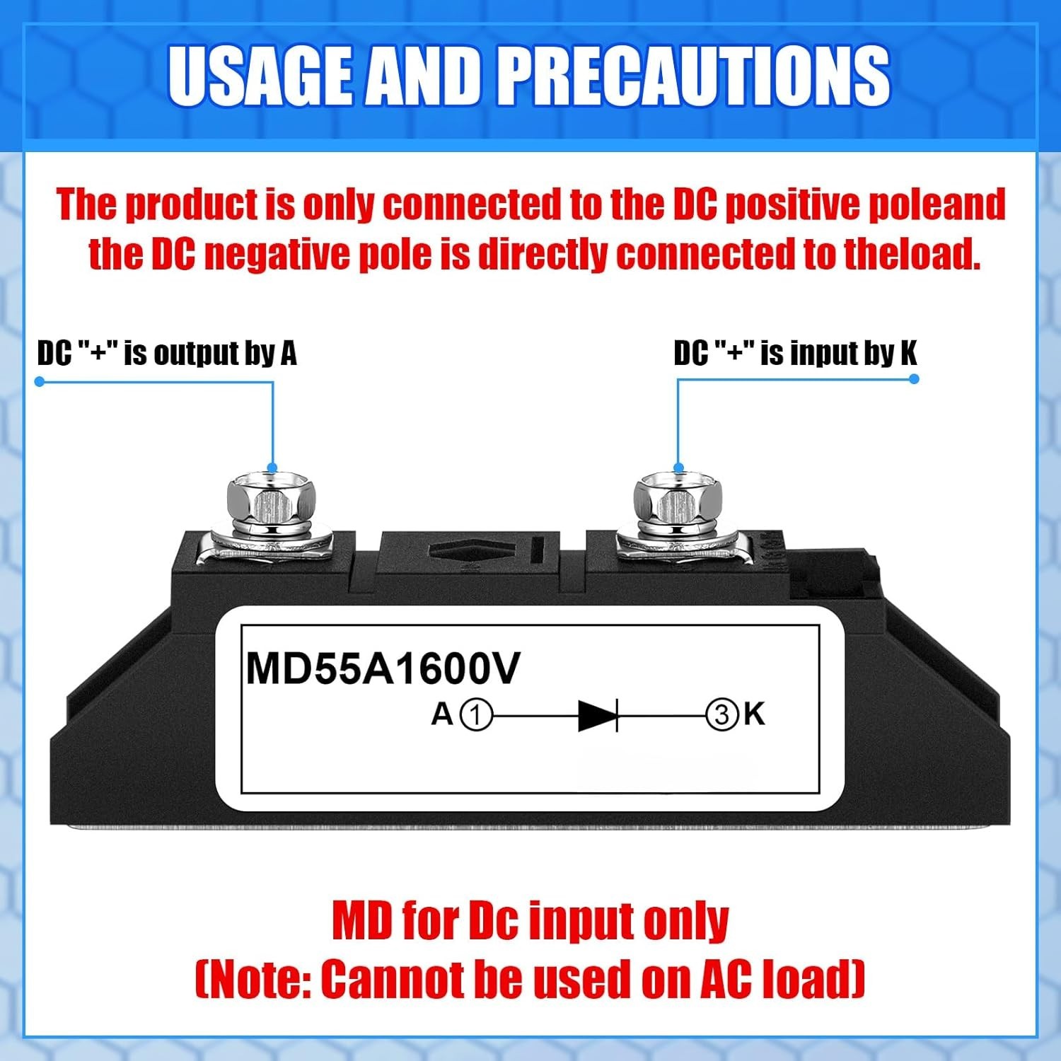 MD 55A 50Amp-16 Solar Diode, DC Blocking Unidirectional in-line Anti Reverse …