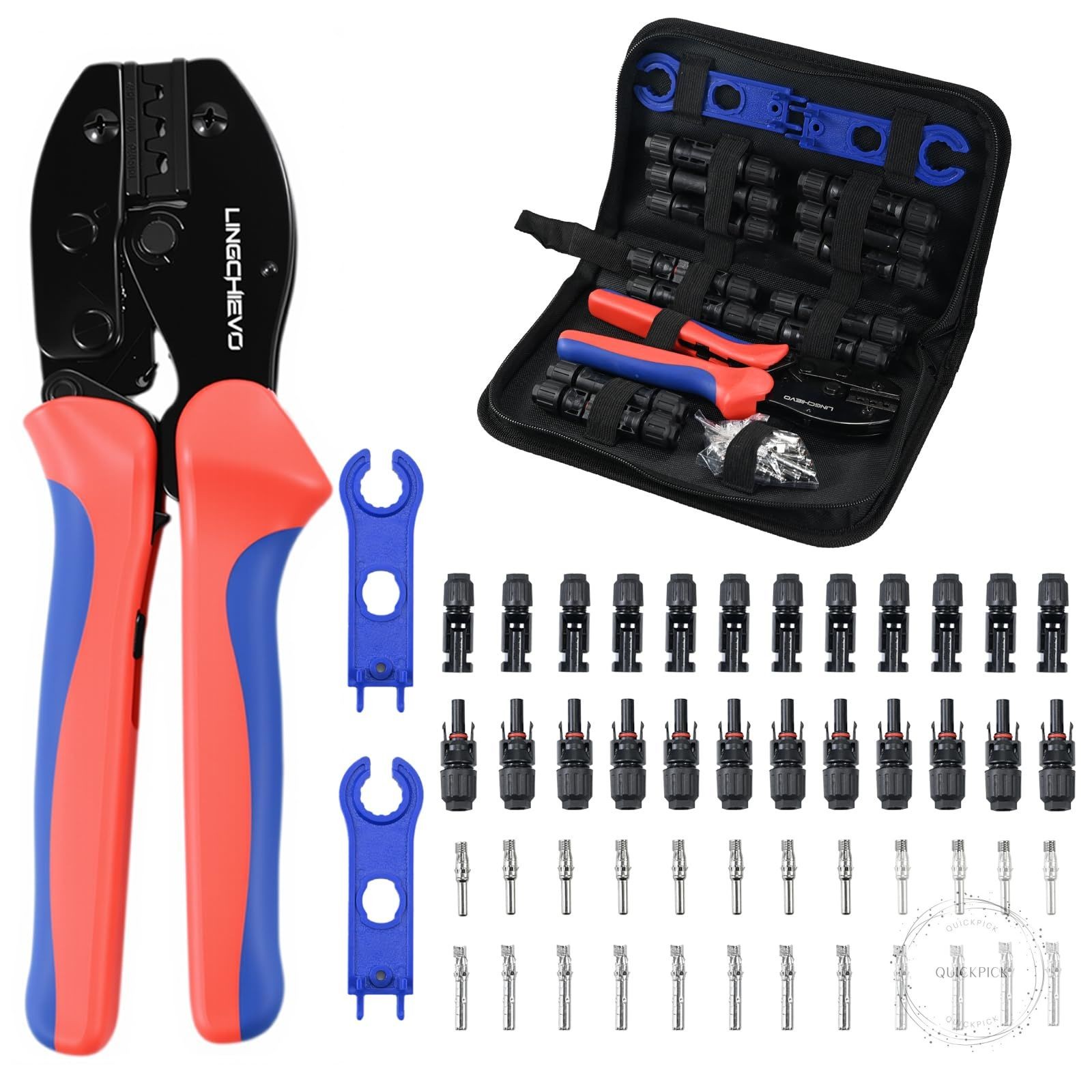 Solar Crimper Tool Kit with 12 PCS MC4 Connectors,2 Solar Connector Spanner