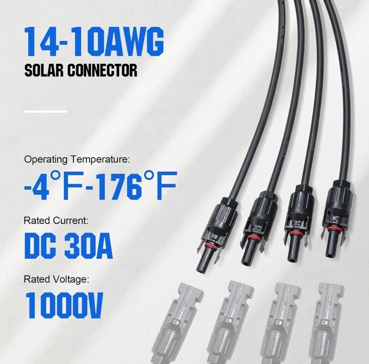 1 Pair Solar Y Branch Connectors 1 to 4 Connector Parallel Panel Cable Wire Plug