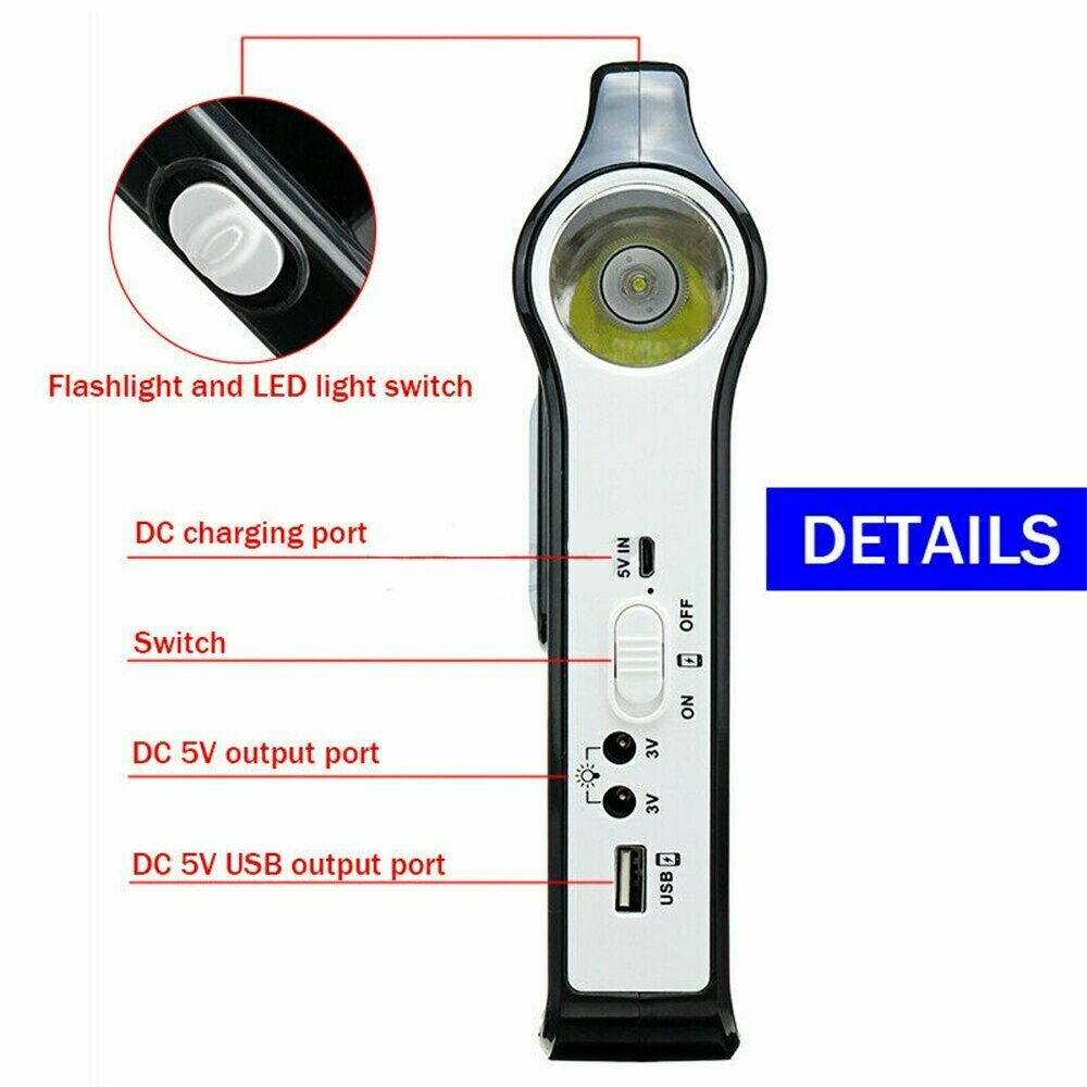 Portable Solar Generator USB Charger 6V 2W Power Storage System with Flashlight