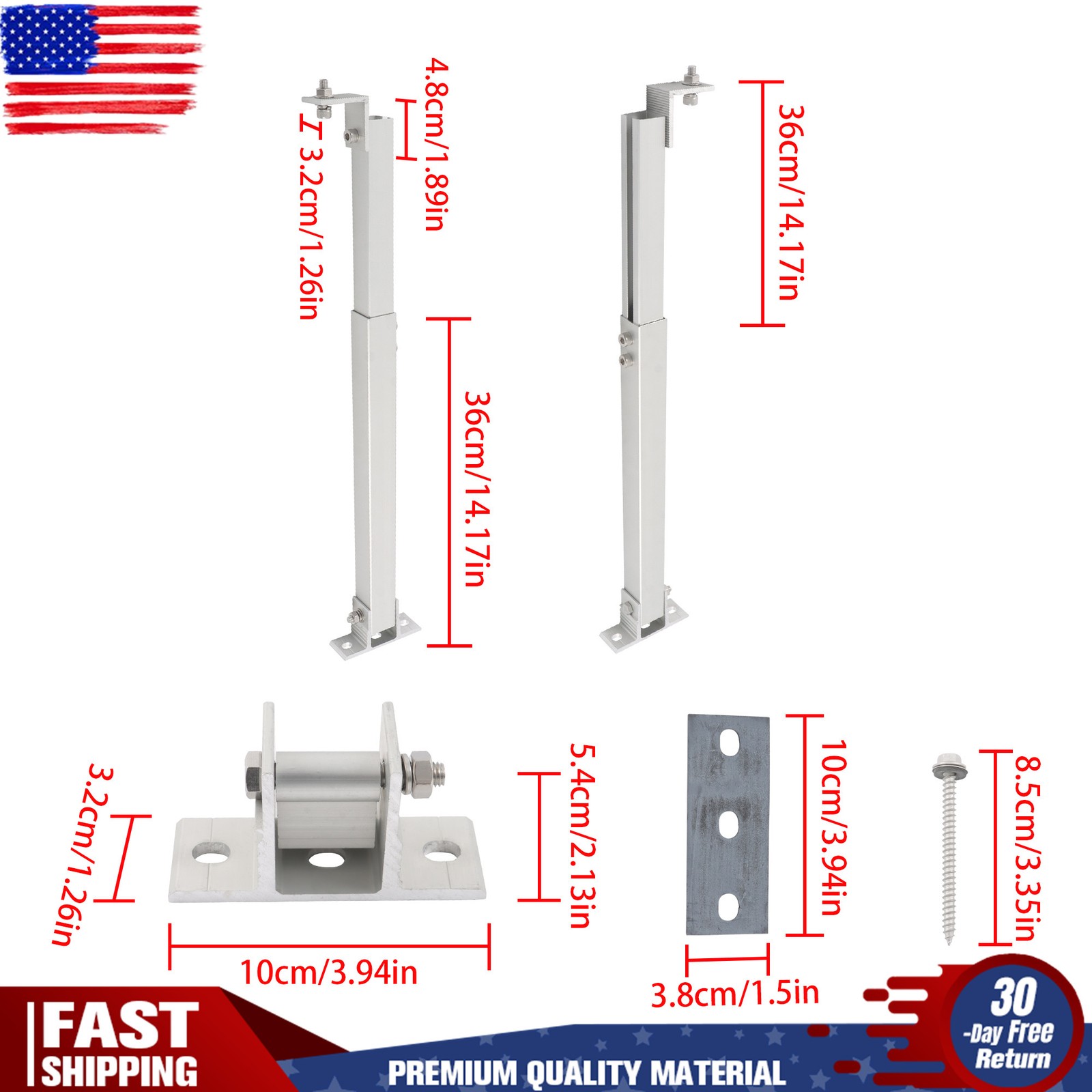 Adjustable Angle Solar Panel RV Tilt Mount Brackets Set 4 Packs For Roof Install