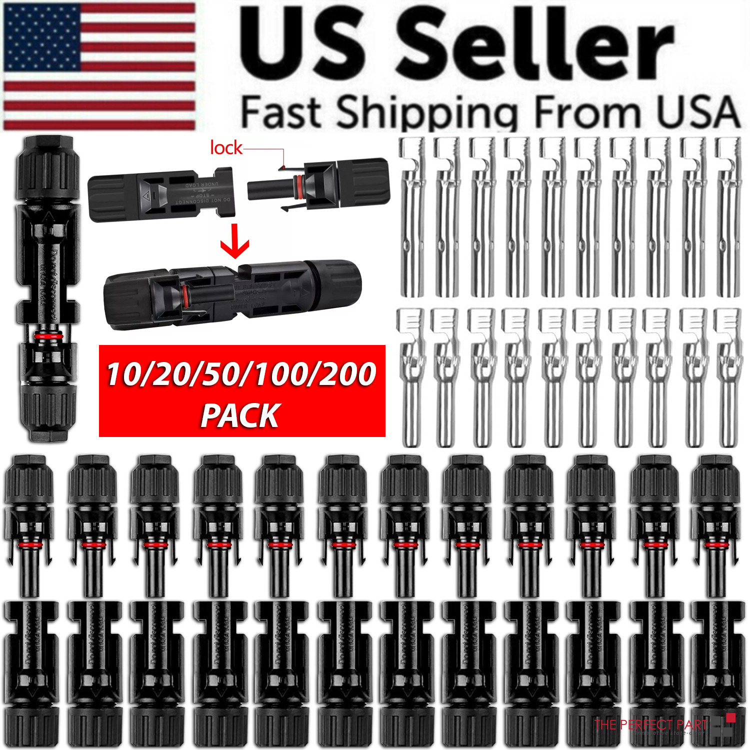 10/20/50/100Pairs Male Female Solar Cable Connectors For DIY Solar Panel US