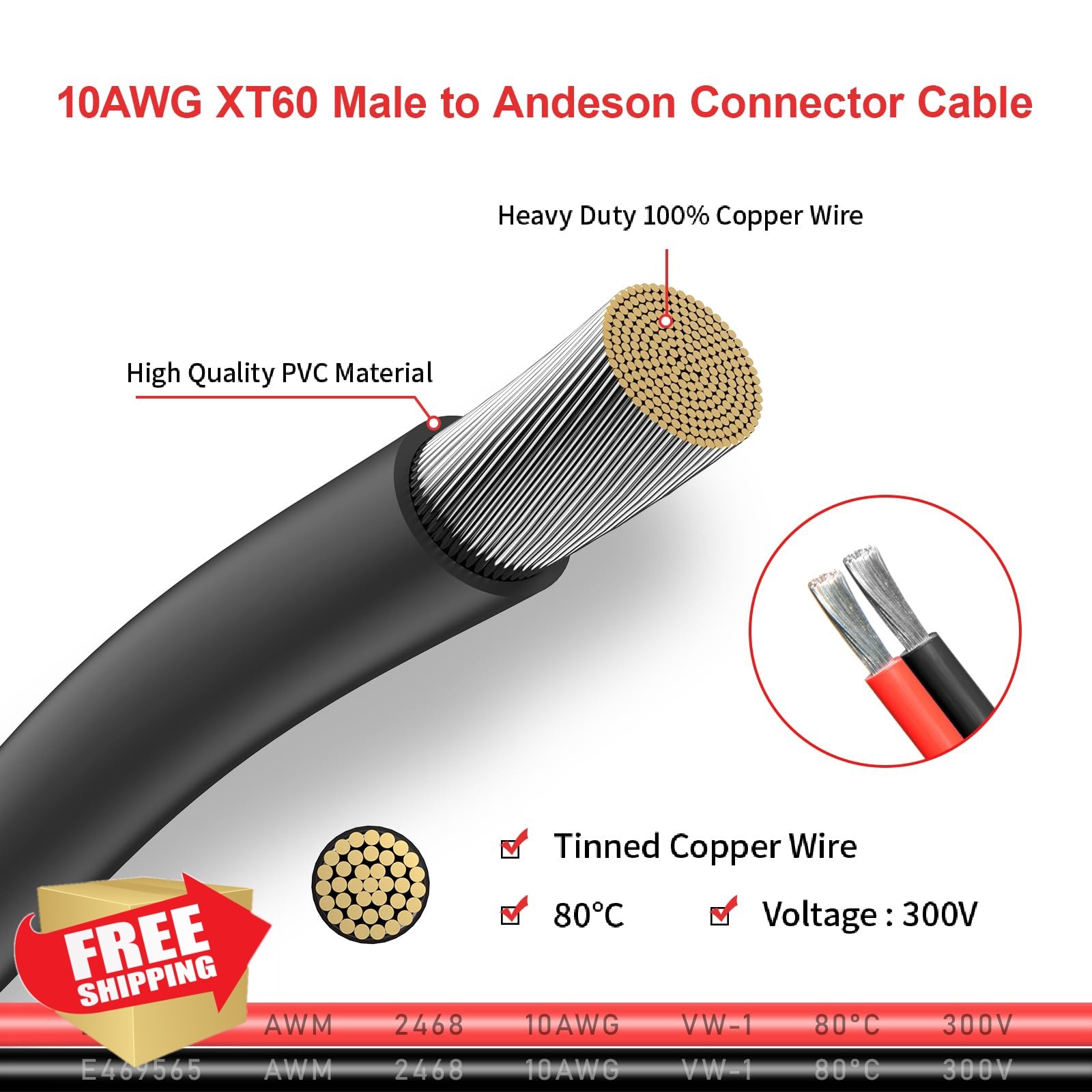 ELFCULB XT60 to Anderson 2FT 10AWG