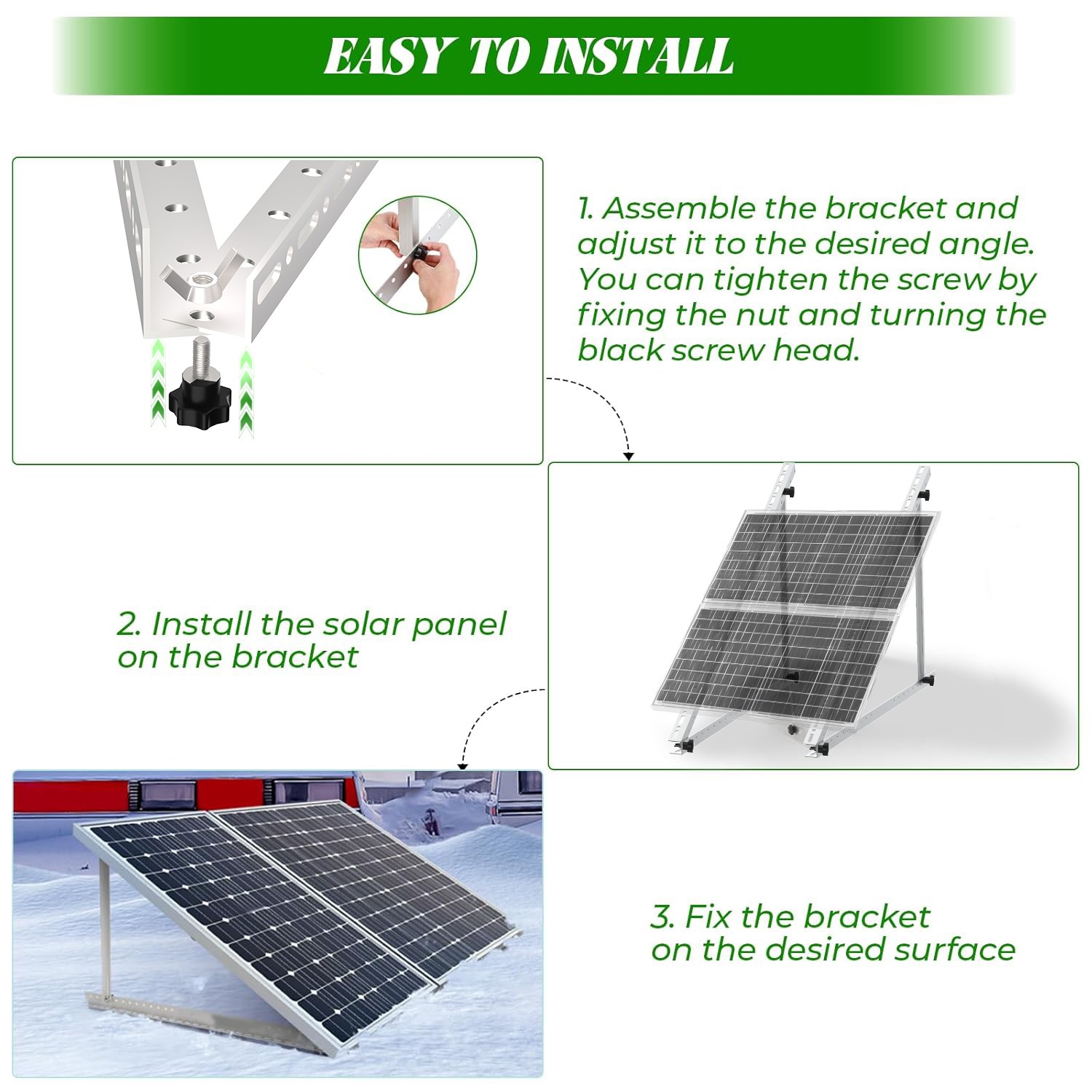 2 Sets 46.5 inch Adjustable Solar Panel Tilt Mount Brackets w/Foldable Tilt Legs