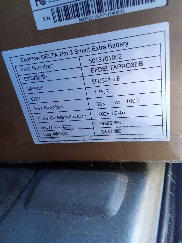 EcoFlow DELTA Pro 3 Solar Ready Smart Extra Battery, Brand New still in box