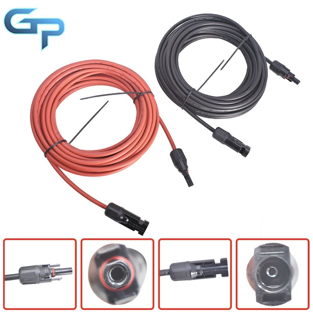 New 1 Pair 4mm²/12AWG 20ft Solar Panel Extension Cable Wire Connector Black+Red